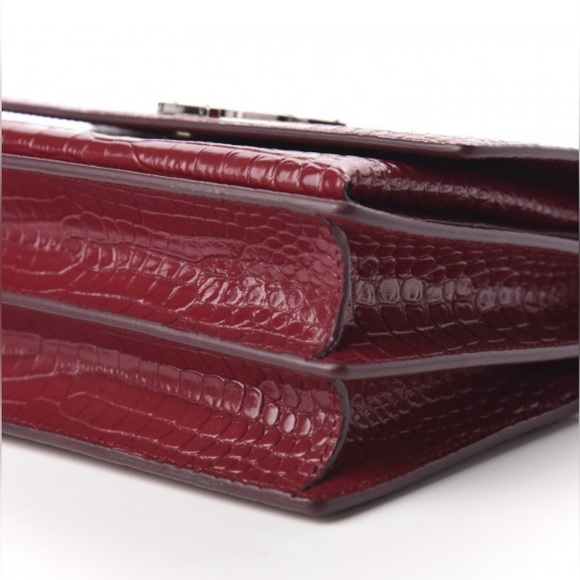 Saint Laurent YSL Burgundy Croc Medium Sunset Leather Bag - Picture 3 of 12